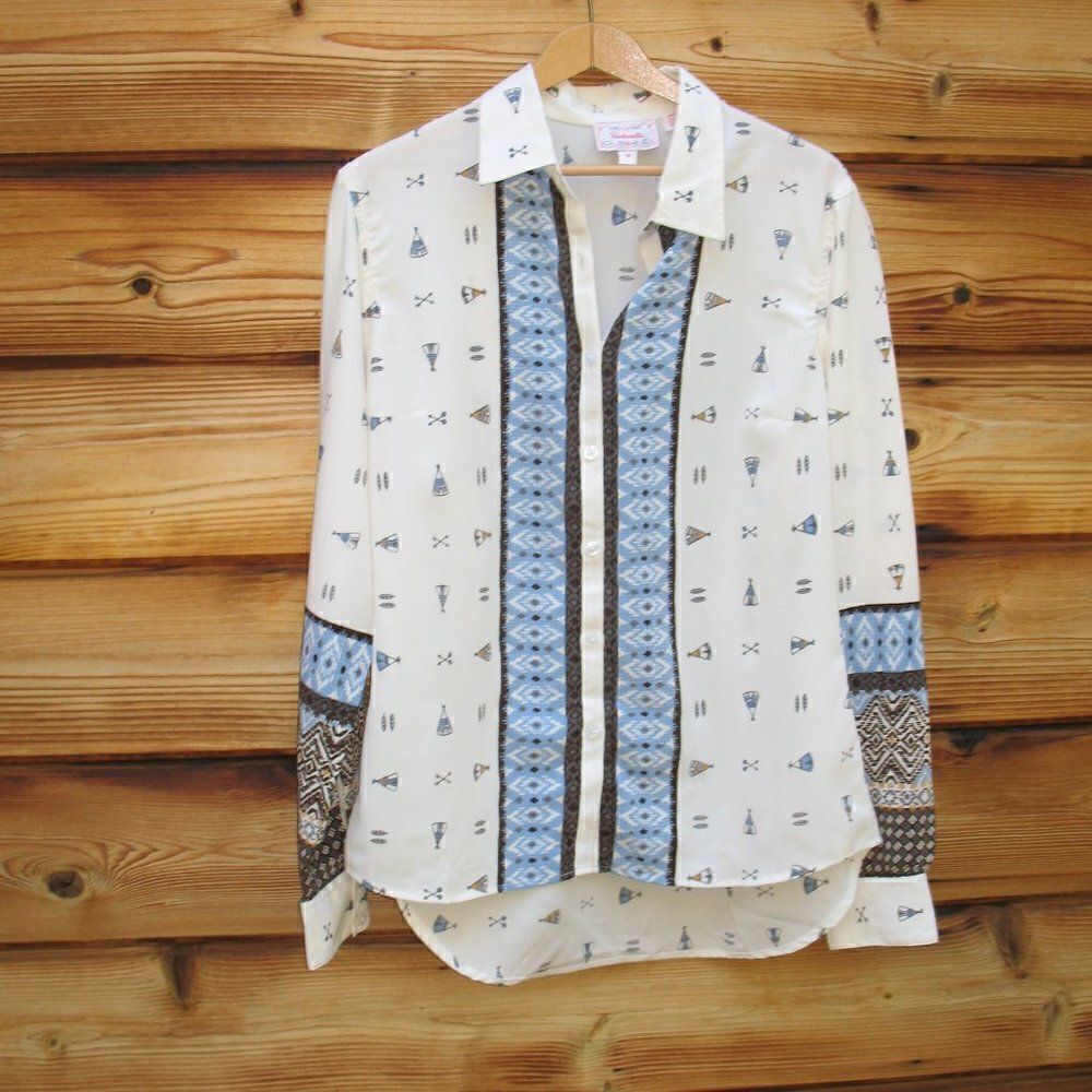 NWT Cream Print Western Blouse Top M